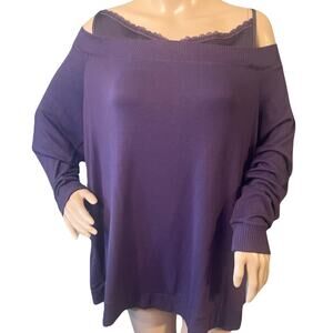 NWT Womens Purple Sweater 22/24 Off Shoulder Long Sleeve Faux Layer flirty
